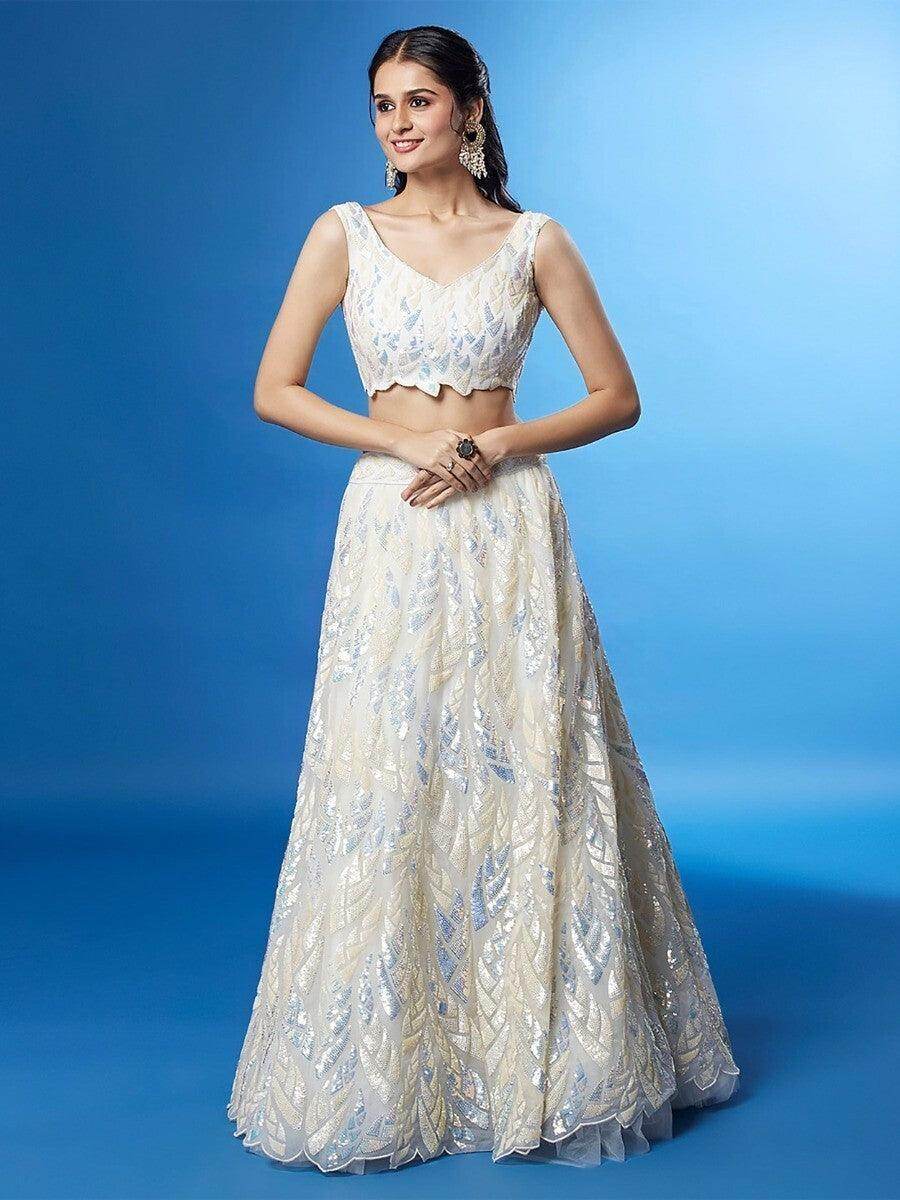 Exquisite White Sequins Net Sangeet Wear Lehenga Choli With Dupatta - Zeel Clothing