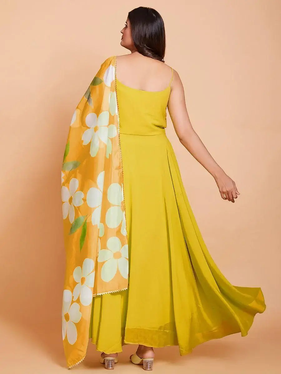 Exquisite Yellow Georgette Party Wear Gown With Dupatta - Zeel Clothing