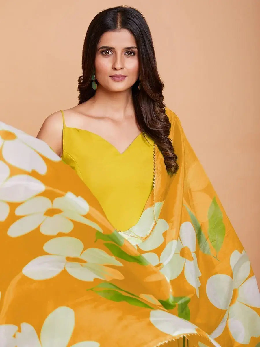 Exquisite Yellow Georgette Party Wear Gown With Dupatta - Zeel Clothing