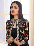 Extraordinary Black Embroidered Georgette Jacket Salwar Suit - Zeel Clothing