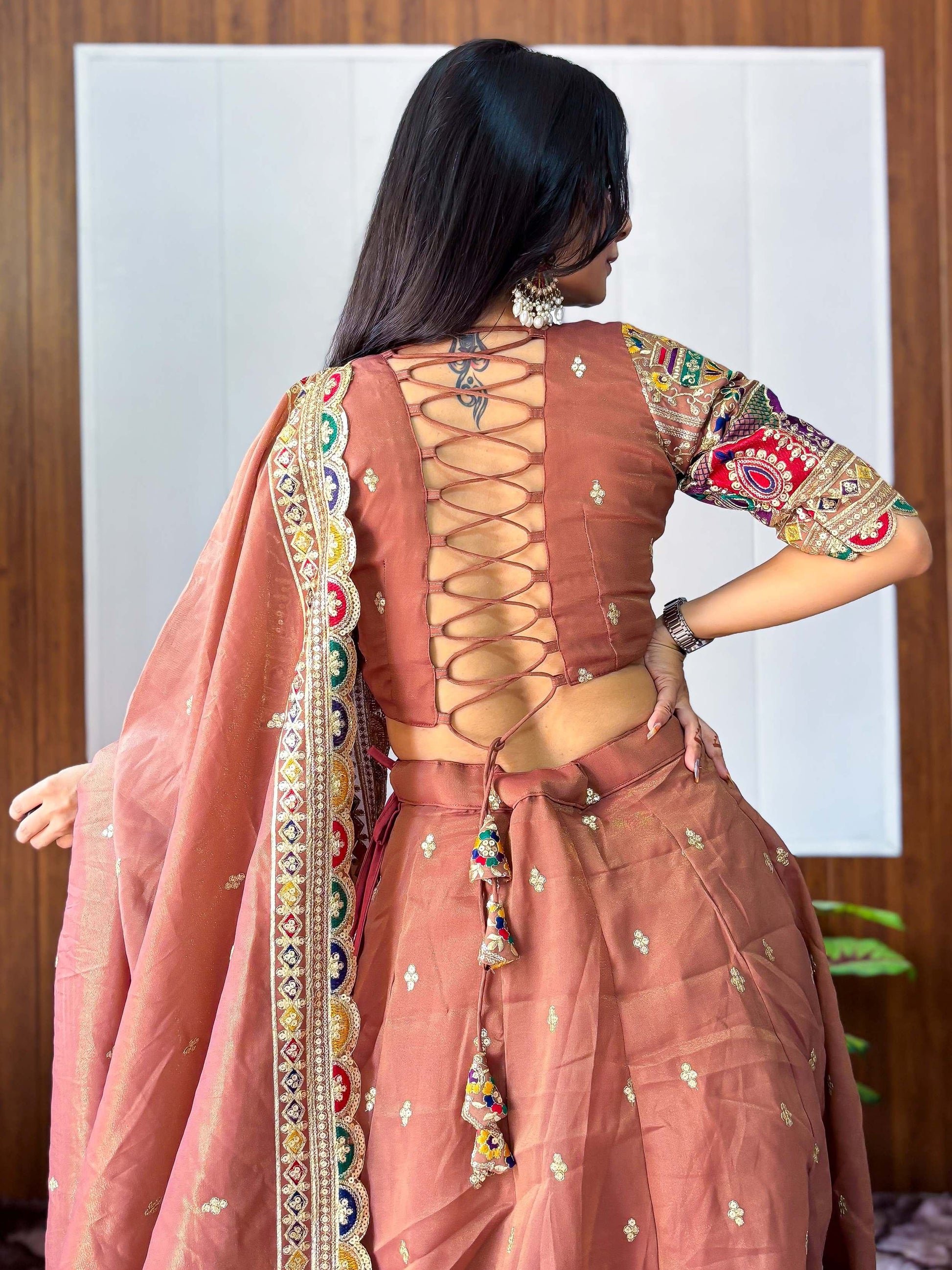 Eye-Catching Beige Sequins Work Silk Function Wear Lehenga Choli With Dupatta