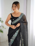 Eye-Catching Black Sequins Georgette Party Wear Saree With Blouse - Zeel Clothing