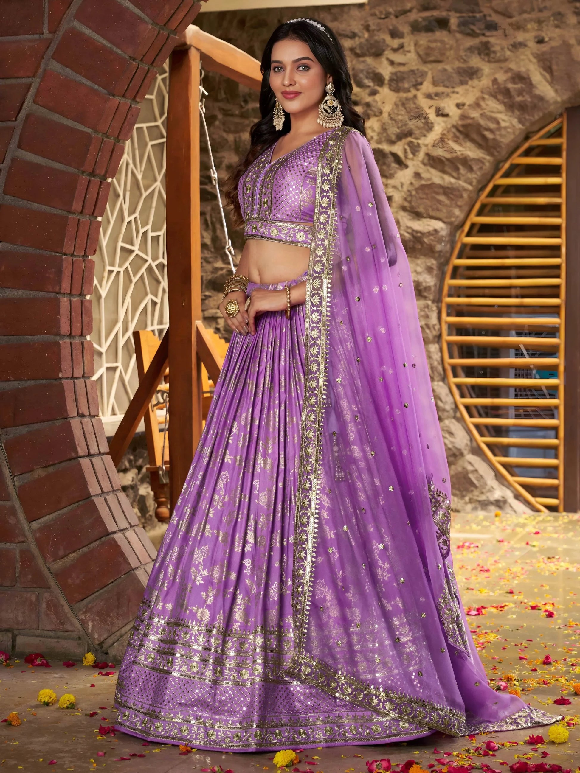 Eye Catching Lavender Silk Floral Zari Designer Lehenga Choli - Zeel Clothing