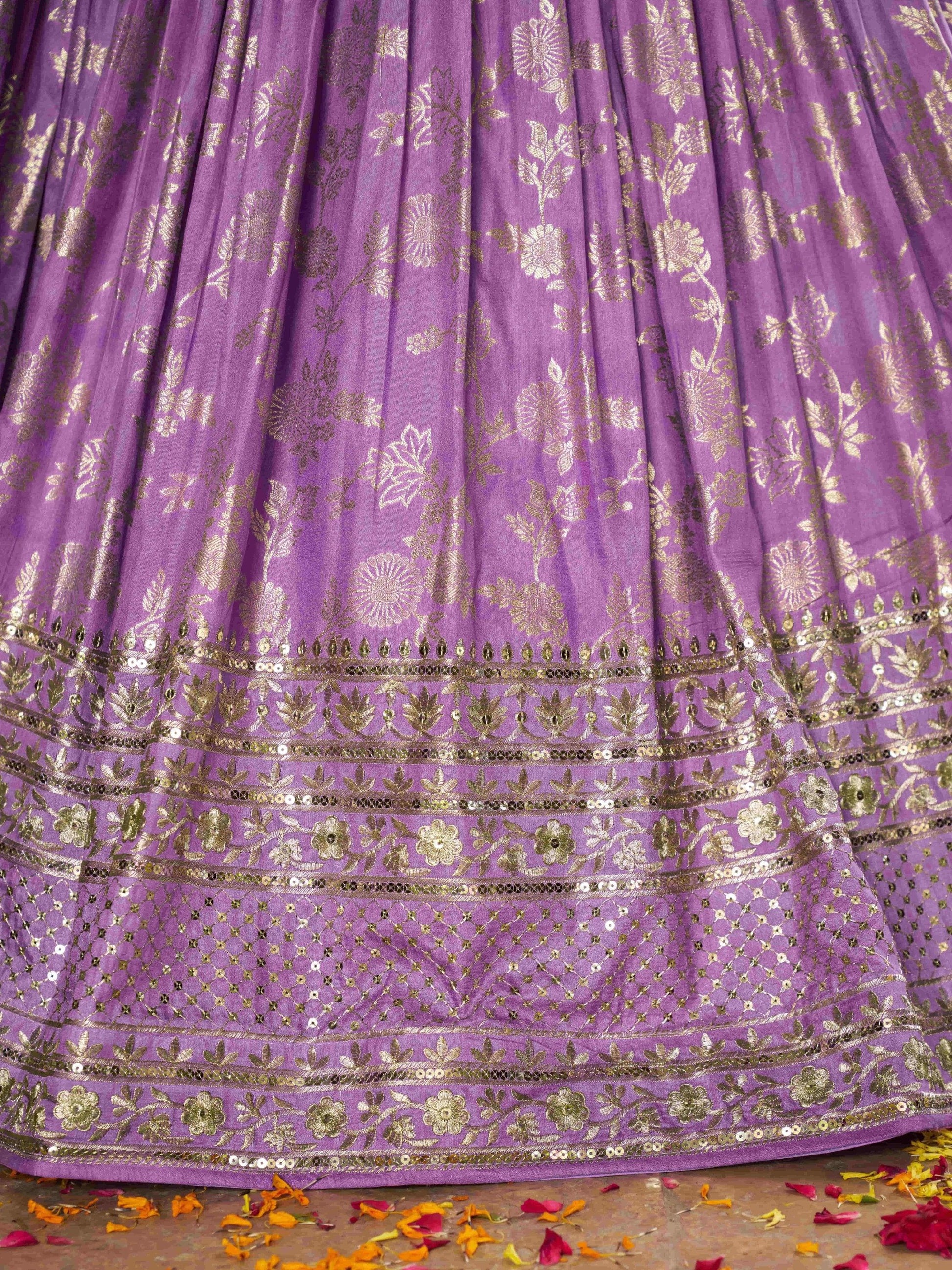 Eye Catching Lavender Silk Floral Zari Designer Lehenga Choli - Zeel Clothing