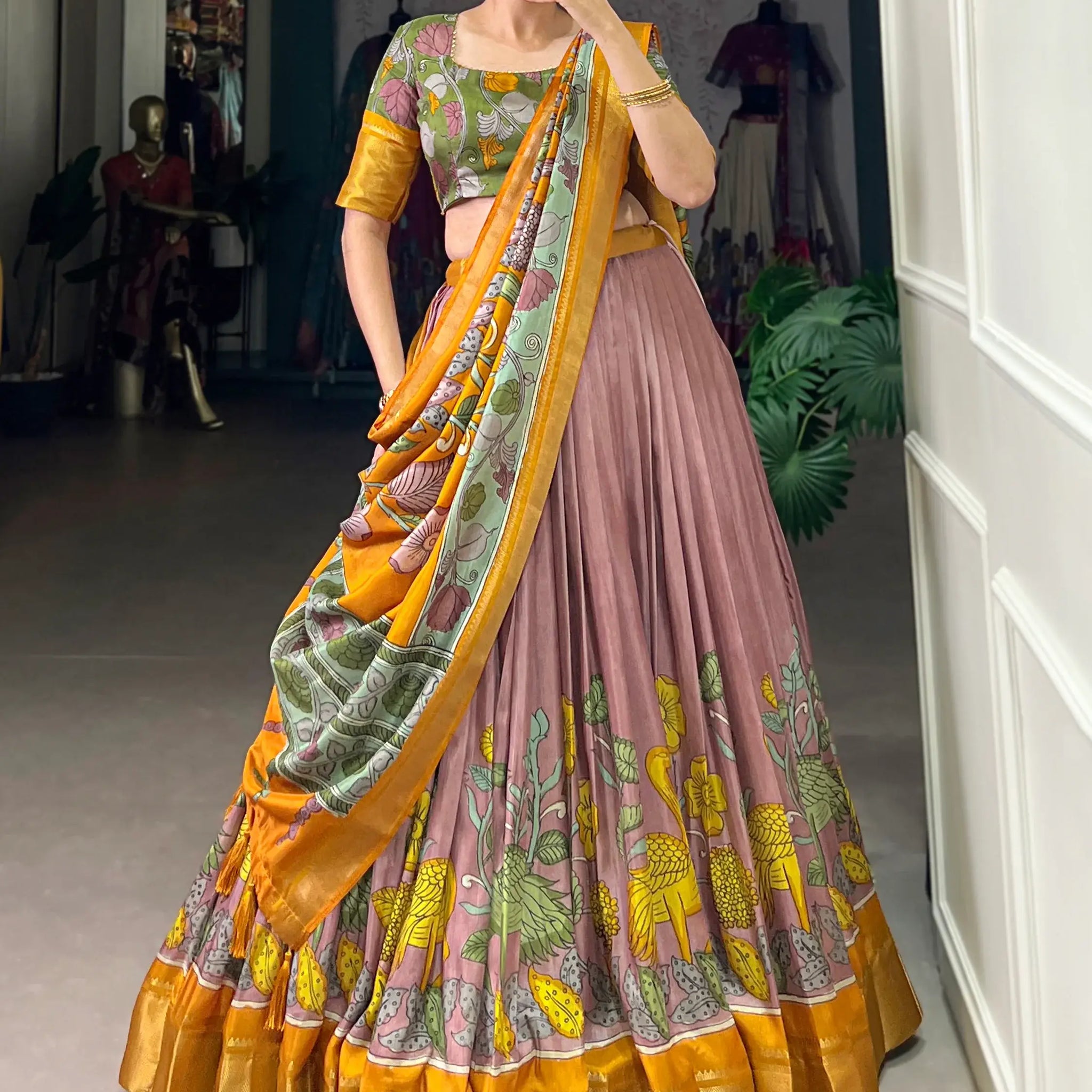 Eye-Catching Lilac Printed Silk Festival Wear Lehenga Choli With Dupatta - Zeel Clothing
