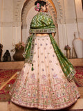Eye-Catching Peach Thread Embroidered Tissue Traditional Lehenga Choli - Zeel Clothing