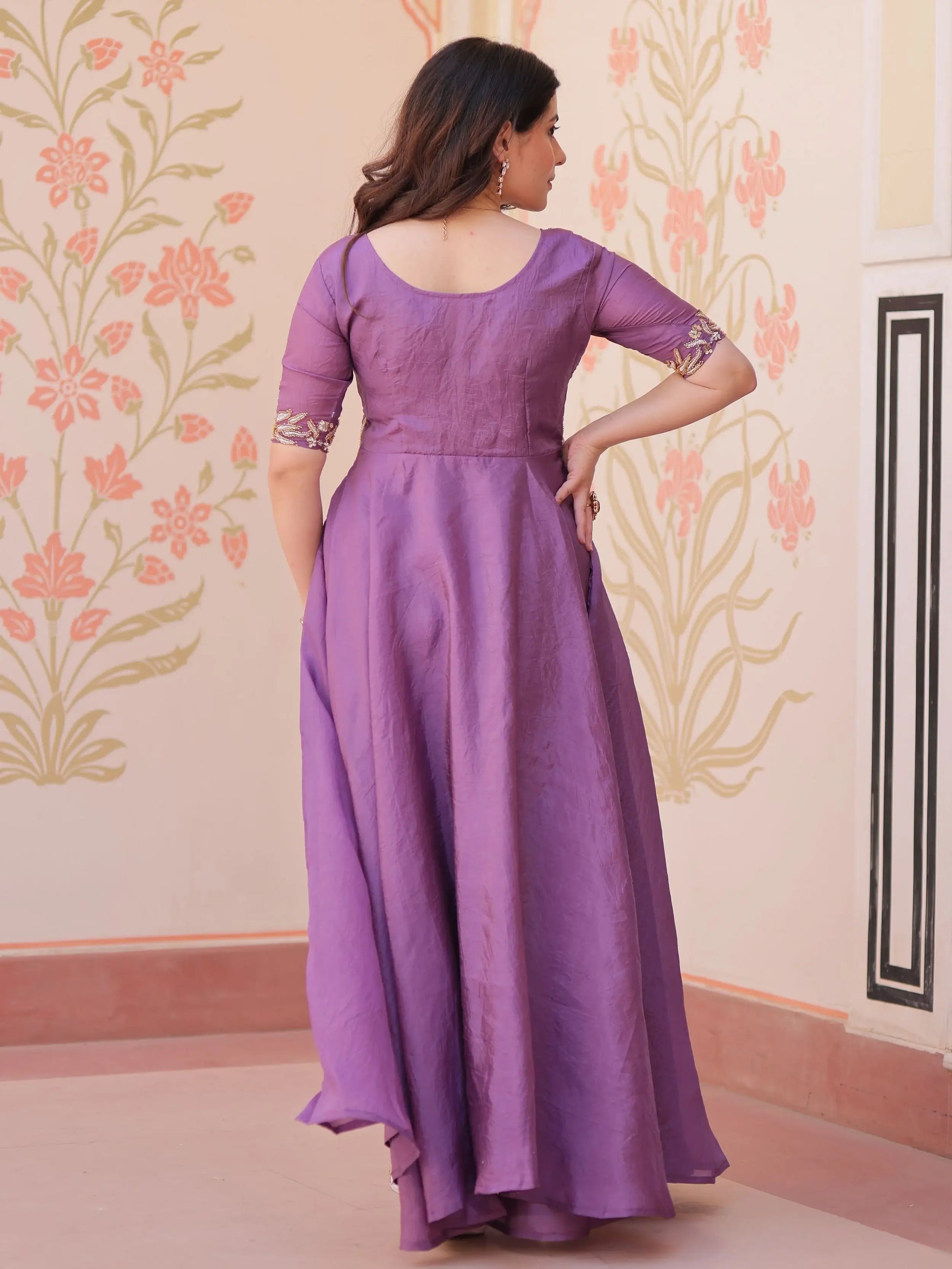 Eye-Catching Purple Bead Embroidered Organza Traditional Gown - Zeel Clothing
