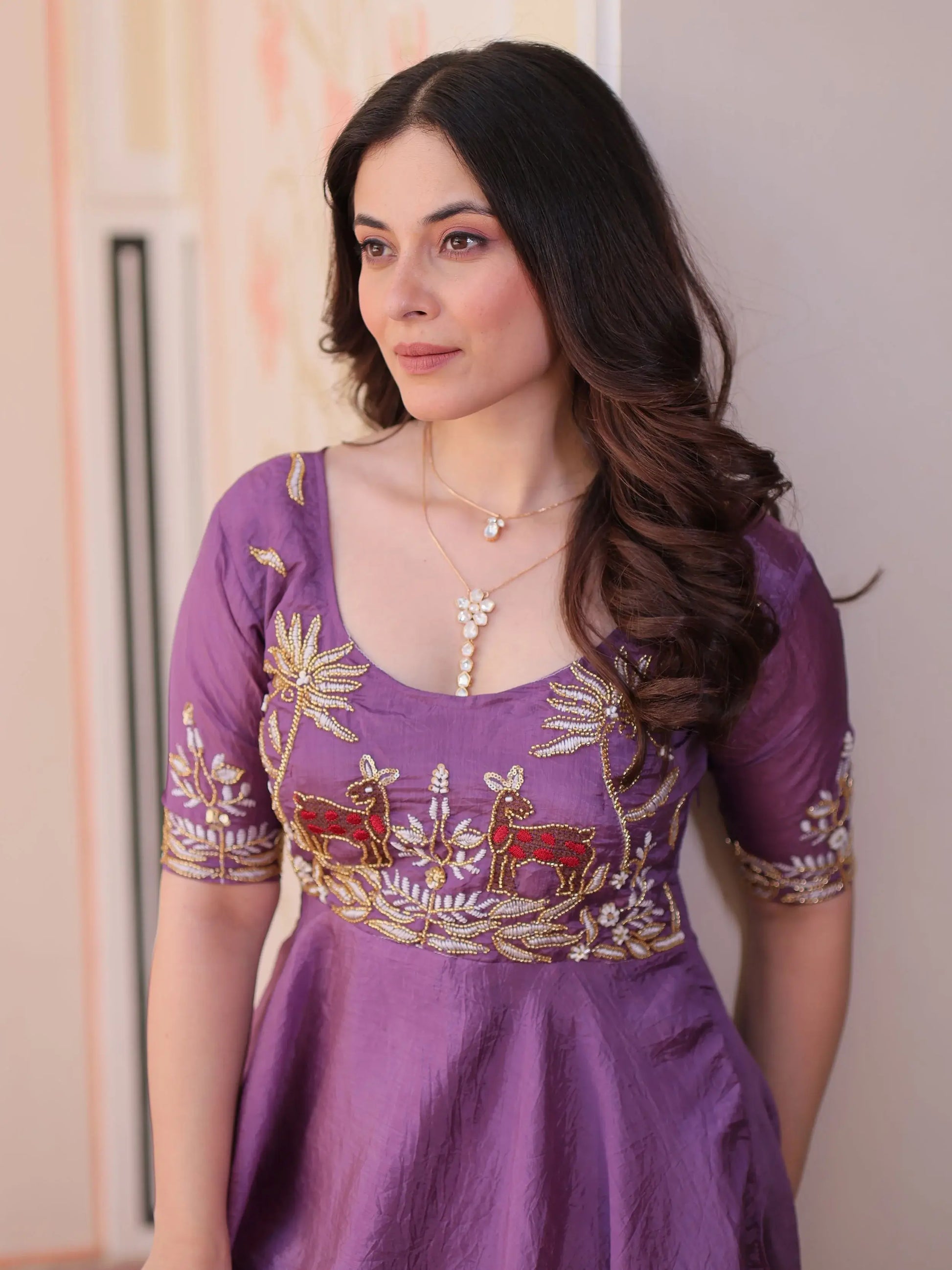 Eye-Catching Purple Bead Embroidered Organza Traditional Gown - Zeel Clothing