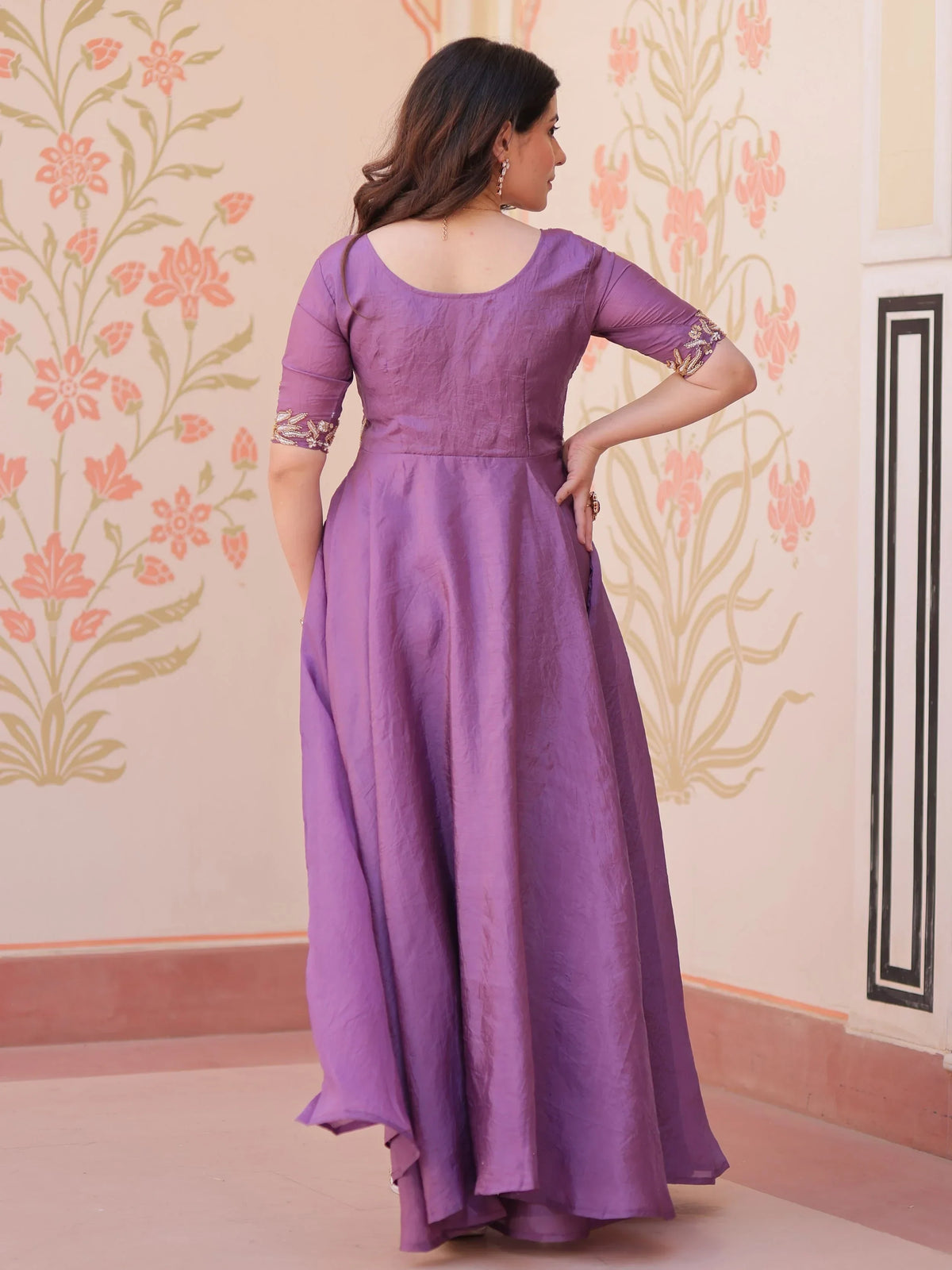 Eye-Catching Purple Bead Embroidered Organza Traditional Gown - Zeel Clothing