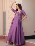 Eye-Catching Purple Bead Embroidered Organza Traditional Gown - Zeel Clothing