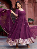 Eye-Catching Wine Sequins Georgette Wedding Gown With Dupatta - Zeel Clothing