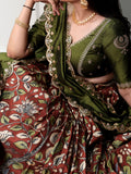 Glamorous Rust Orange Kalamkari Silk Festival Wear Lehenga Choli
