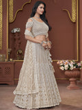 Fabulous Beige Jarkan Work Net Bridesmaid Lehenga Choli With Dupatta - Zeel Clothing