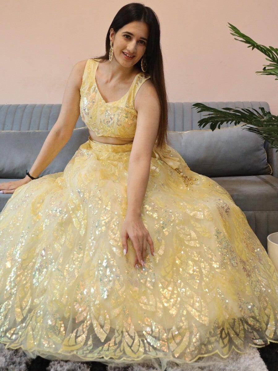 Fabulous Beige Sequins Net Reception Wear Lehenga Choli With Dupatta - Zeel Clothing