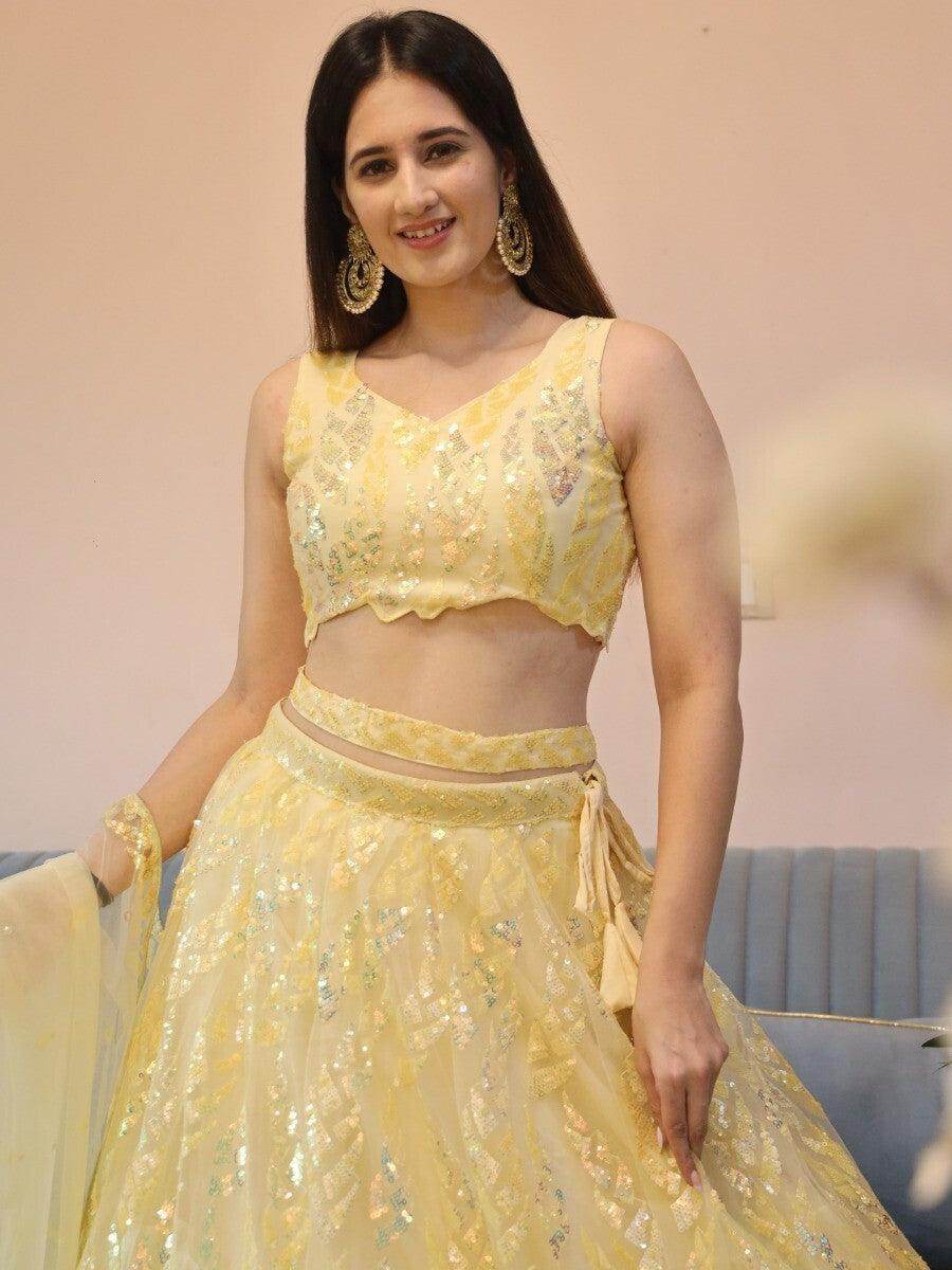 Fabulous Beige Sequins Net Reception Wear Lehenga Choli With Dupatta - Zeel Clothing