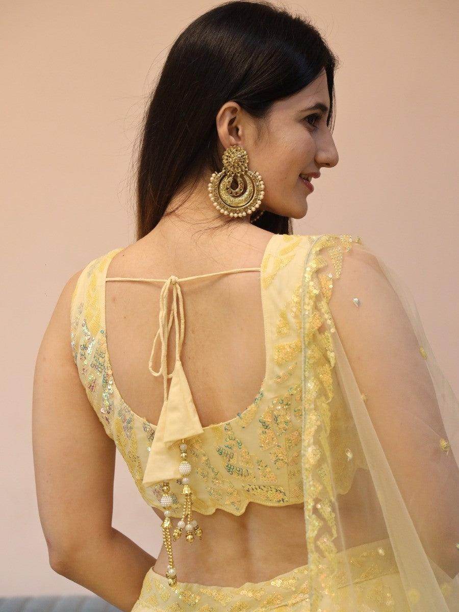 Fabulous Beige Sequins Net Reception Wear Lehenga Choli With Dupatta - Zeel Clothing