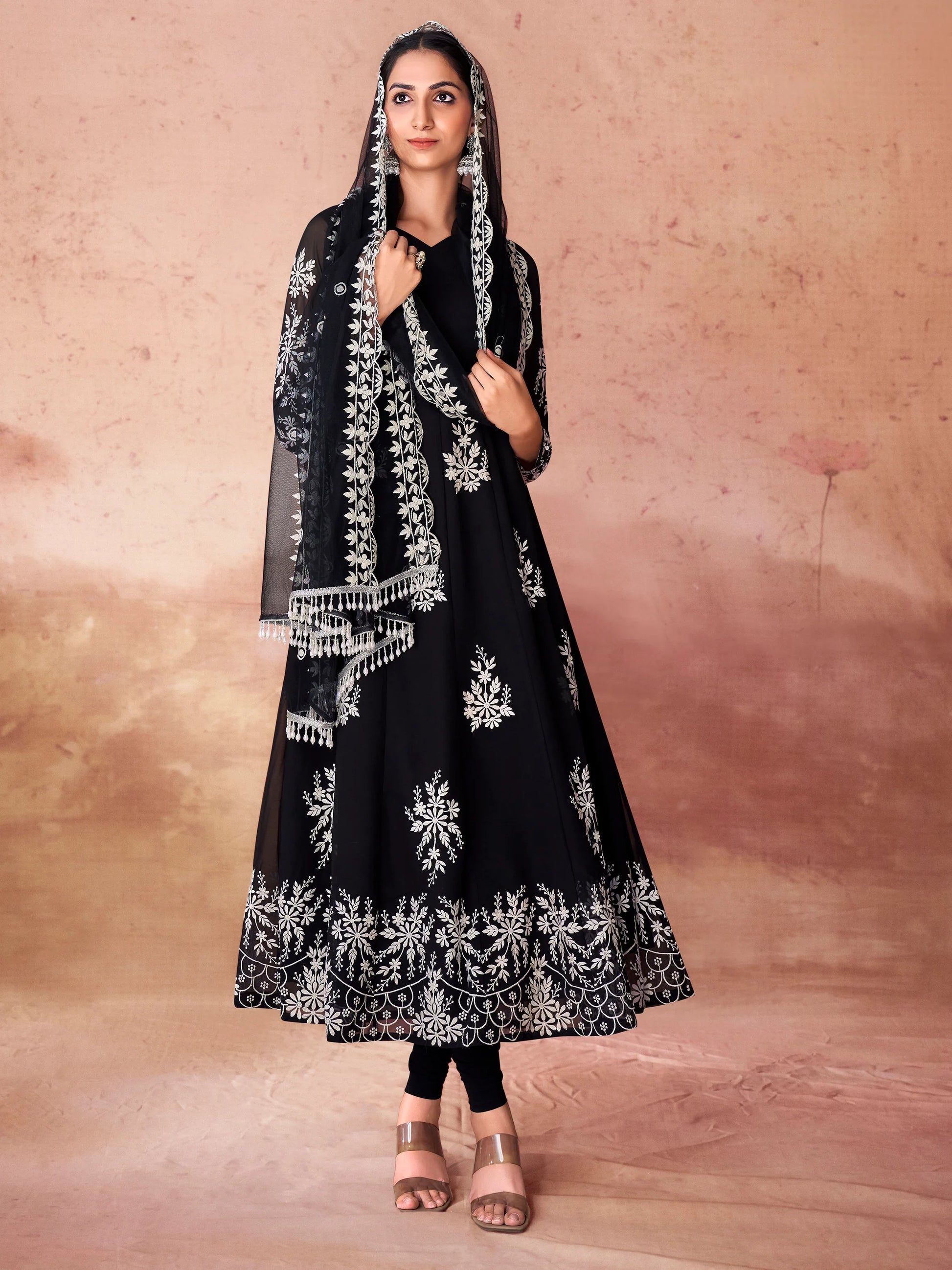 Fabulous Black Embroidered Georgette Event Wear Salwar Kameez - Zeel Clothing