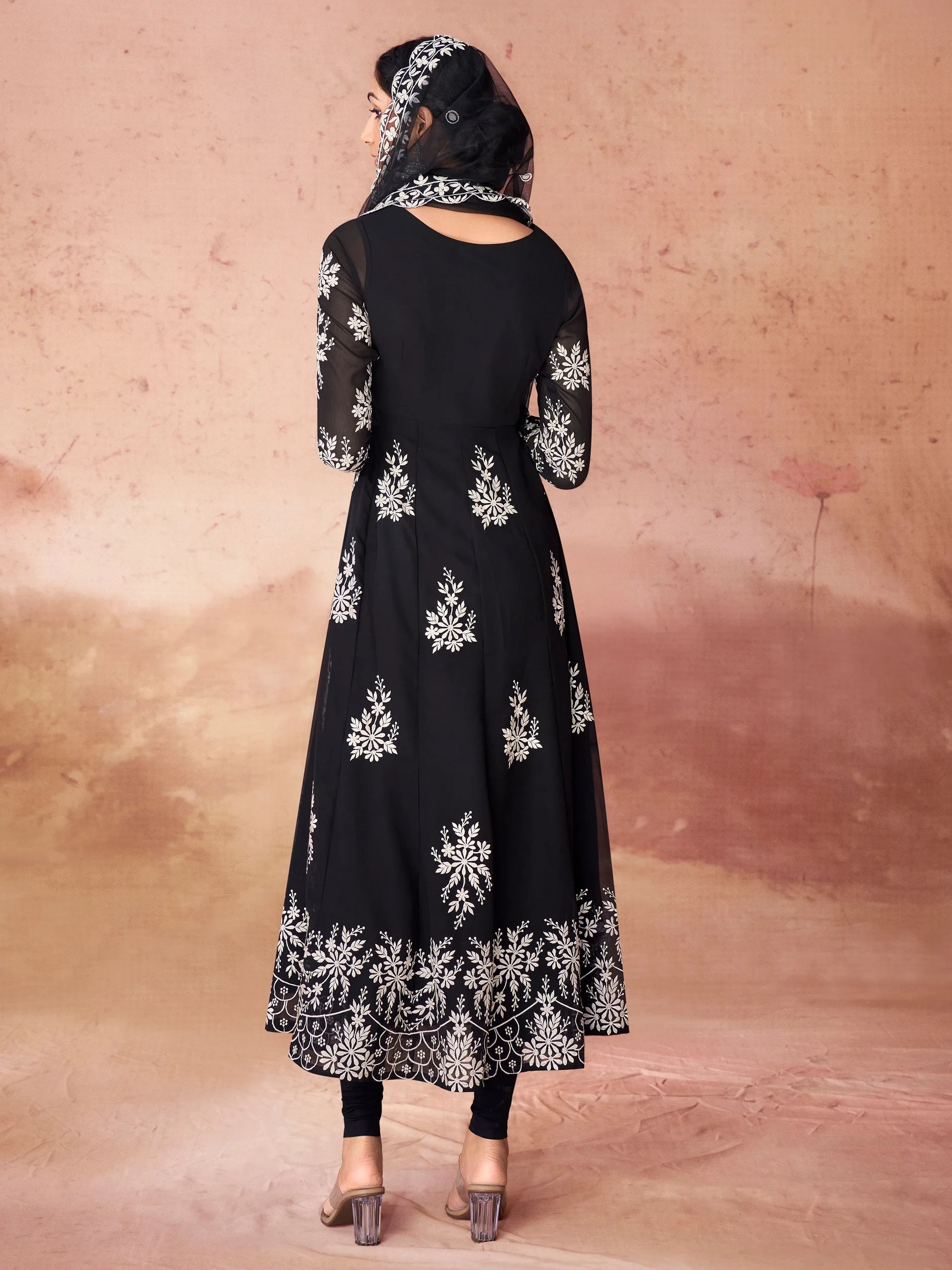 Fabulous Black Embroidered Georgette Event Wear Salwar Kameez - Zeel Clothing