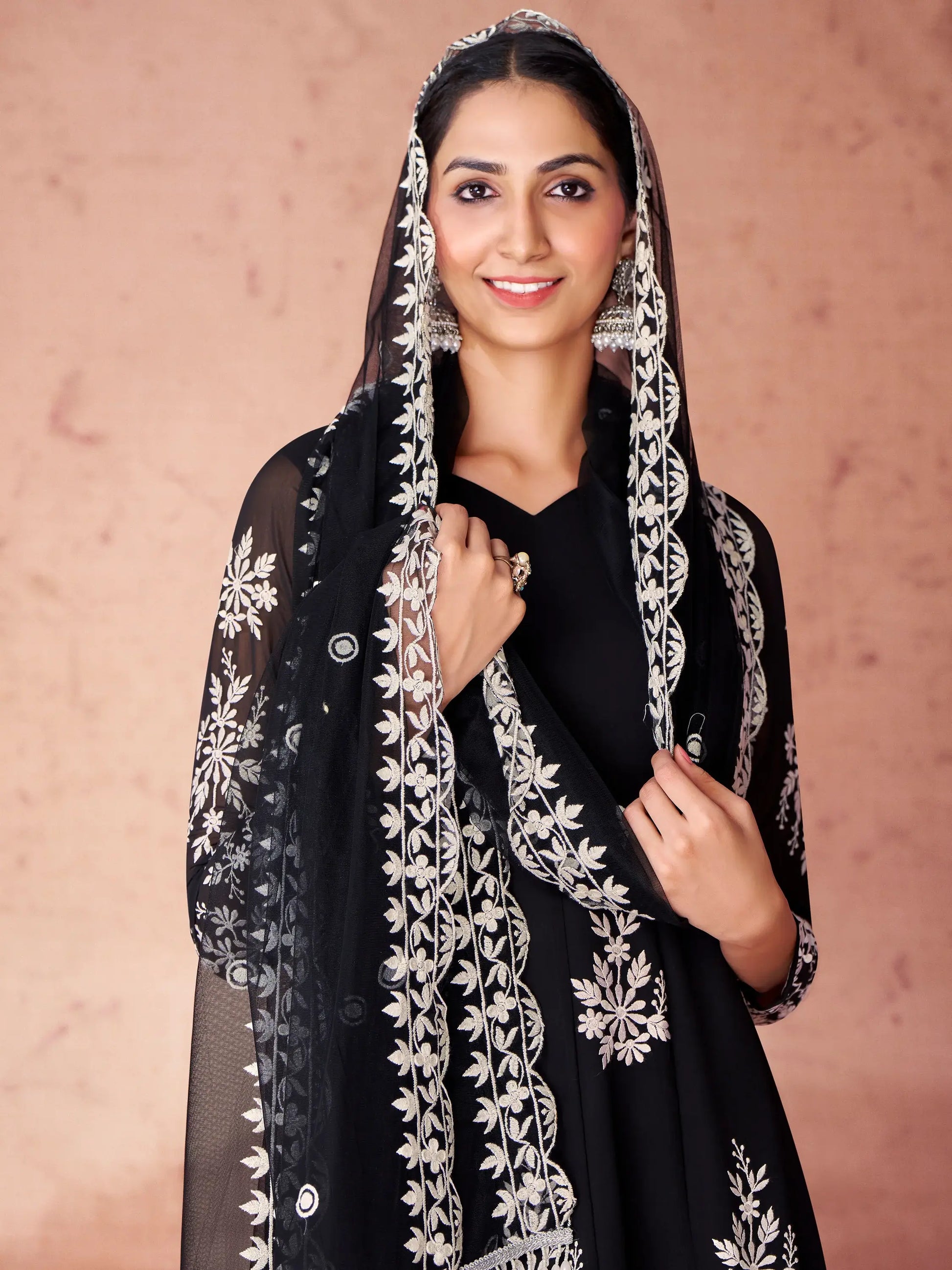 Fabulous Black Embroidered Georgette Event Wear Salwar Kameez - Zeel Clothing