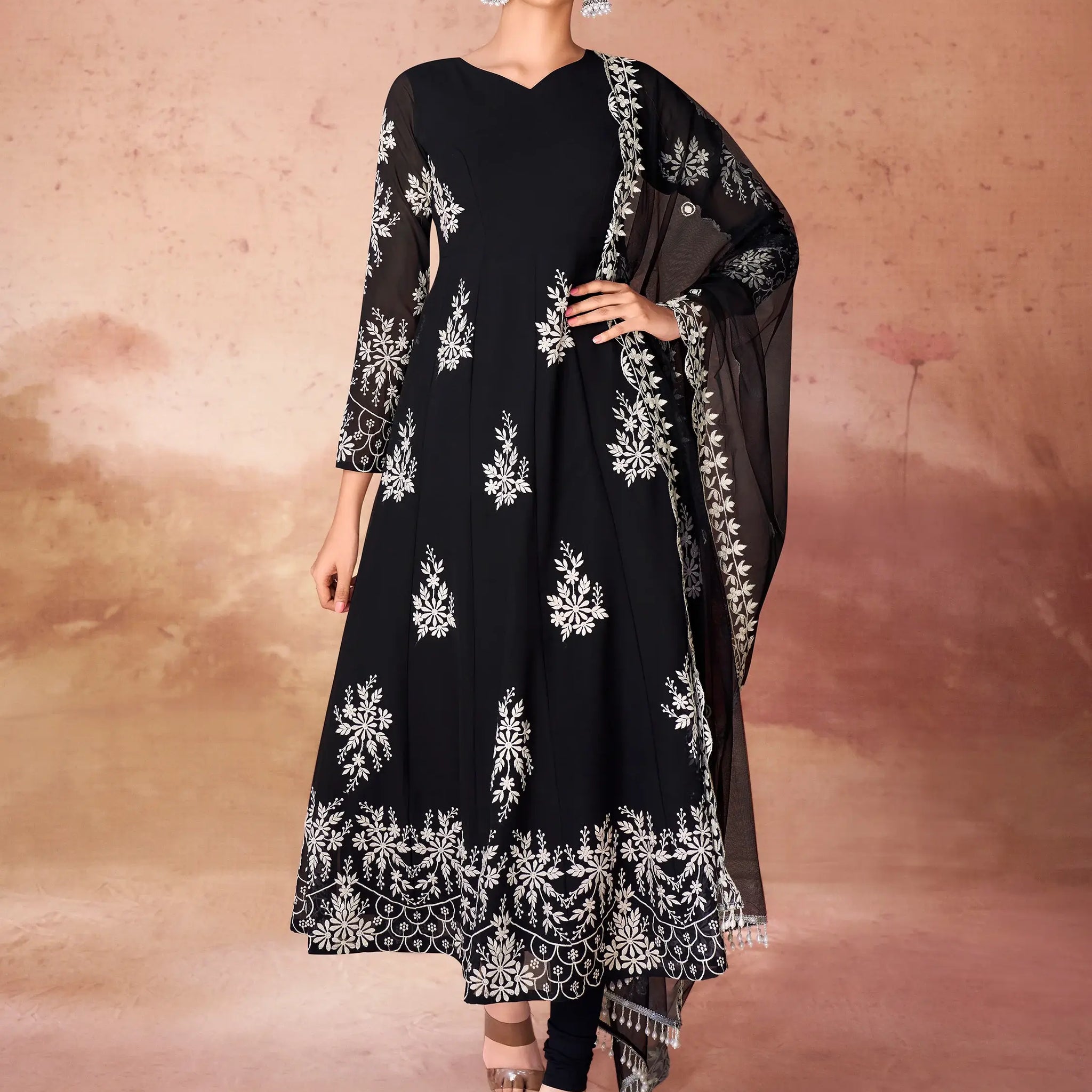 Fabulous Black Embroidered Georgette Event Wear Salwar Kameez - Zeel Clothing