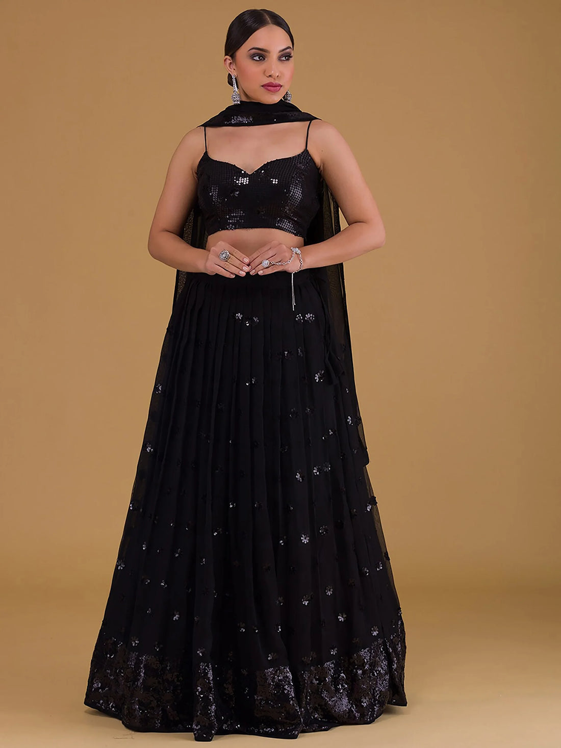Fabulous Black Embroidered Georgette Reception Wear Lehenga Choli - Zeel Clothing