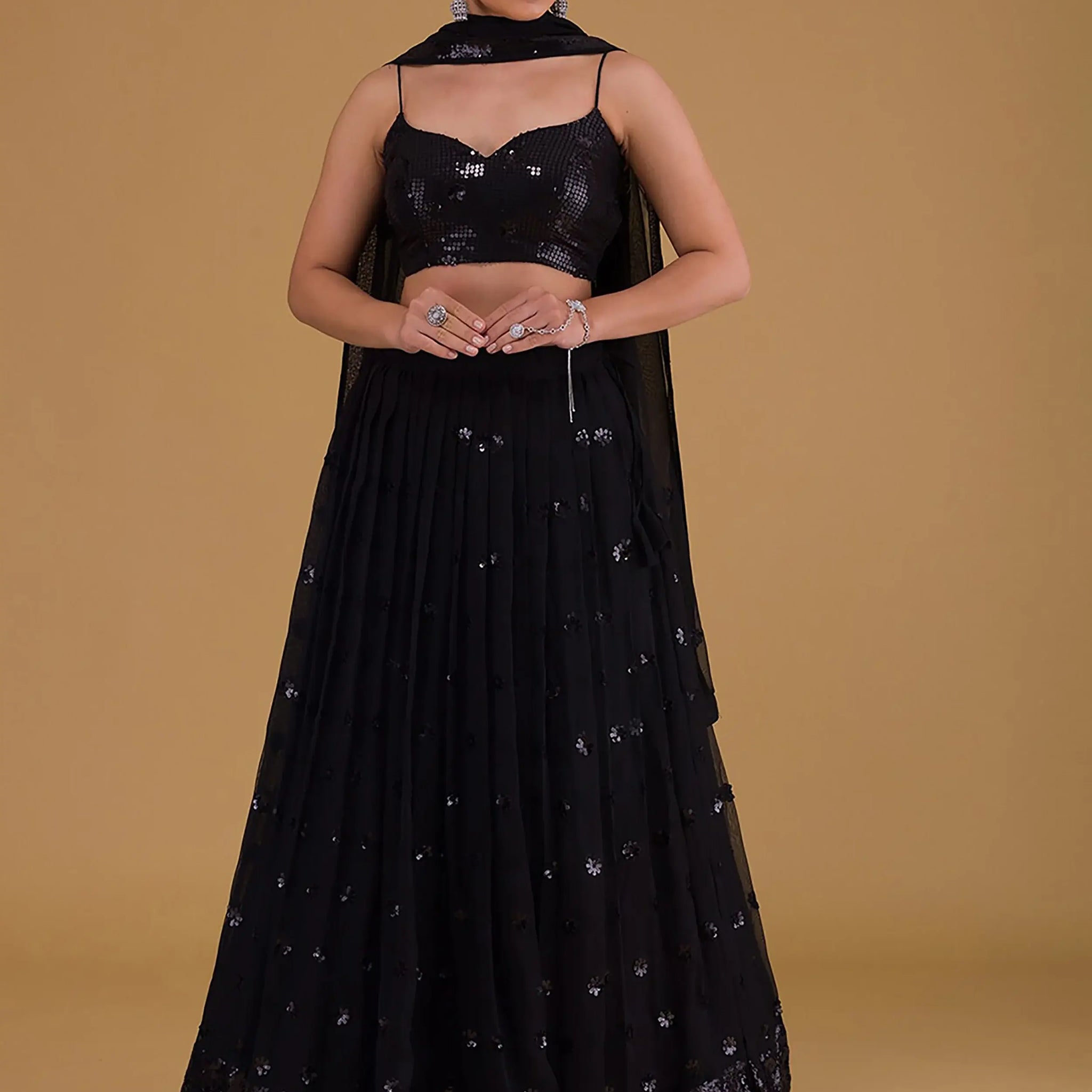 Fabulous Black Embroidered Georgette Reception Wear Lehenga Choli - Zeel Clothing