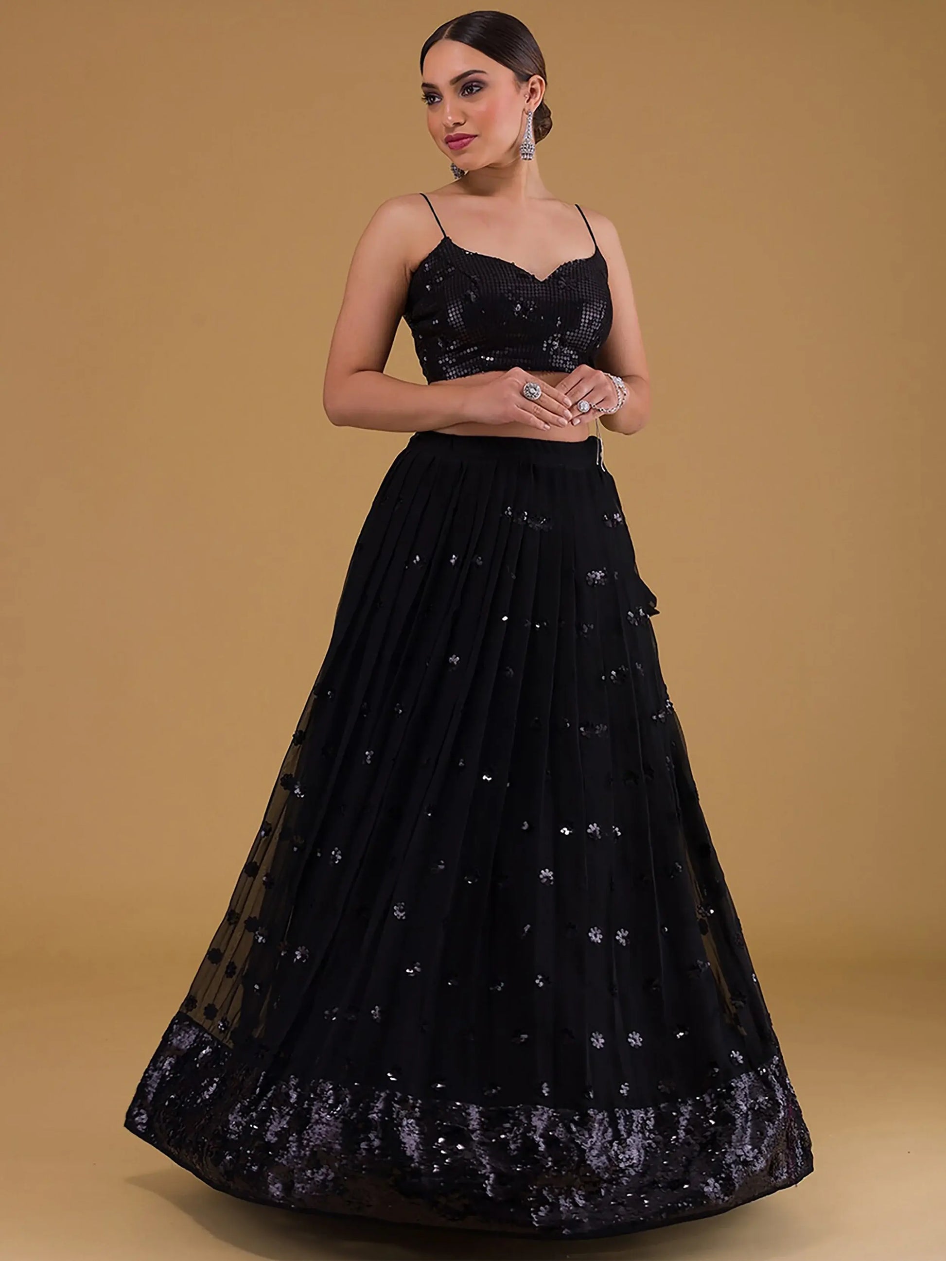 Fabulous Black Embroidered Georgette Reception Wear Lehenga Choli - Zeel Clothing