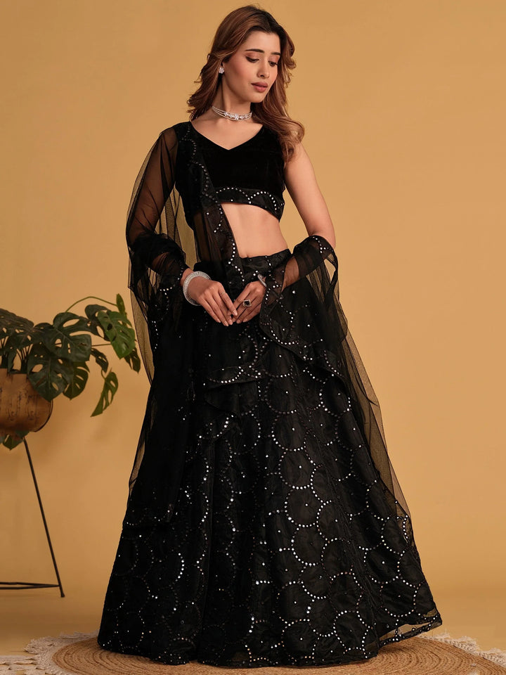 Fabulous Black Embroidered Organza Lehenga Choli With Dupatta