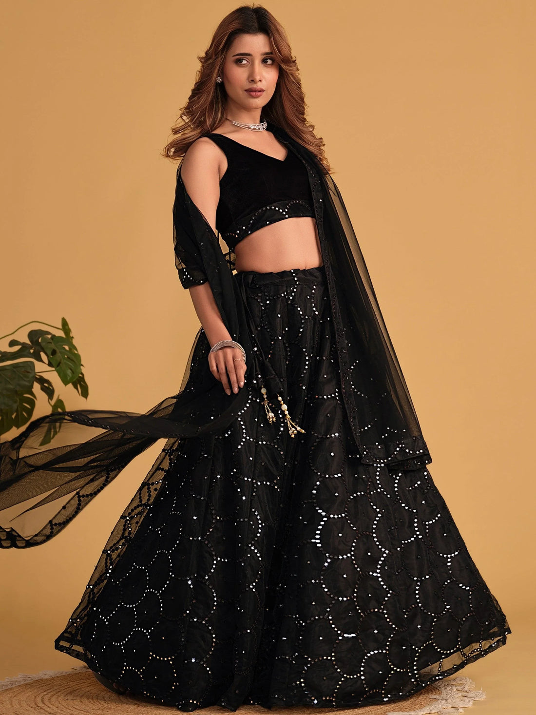 Fabulous Black Embroidered Organza Lehenga Choli With Dupatta