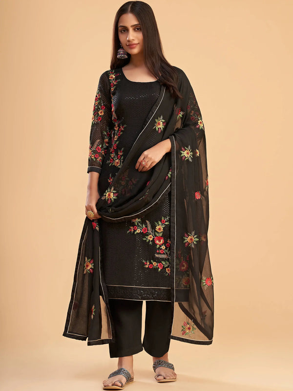 Fabulous Black Sequins Embroidered Georgette Salwar Suit - Zeel Clothing