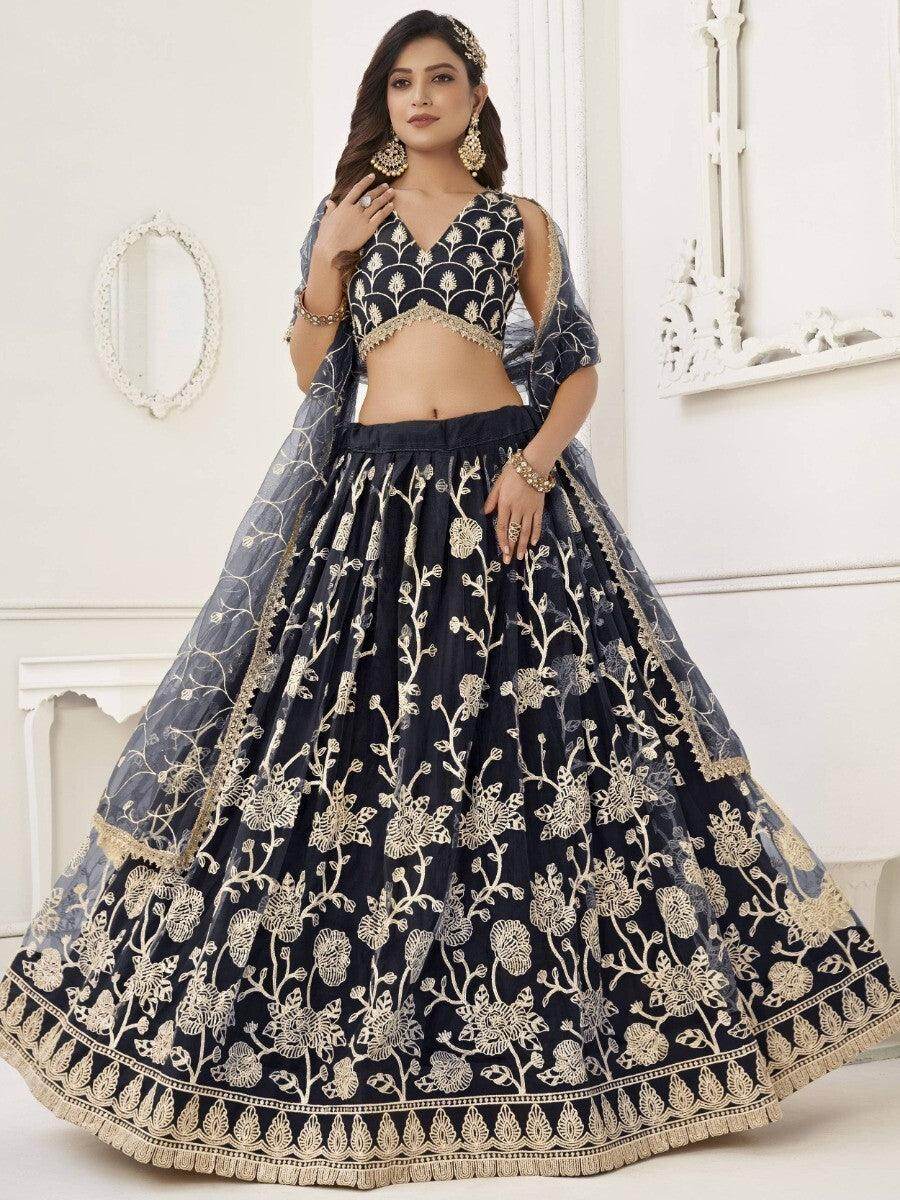 Fabulous Black Sequins Net Reception Wear Lehenga Choli With Dupatta - Zeel Clothing