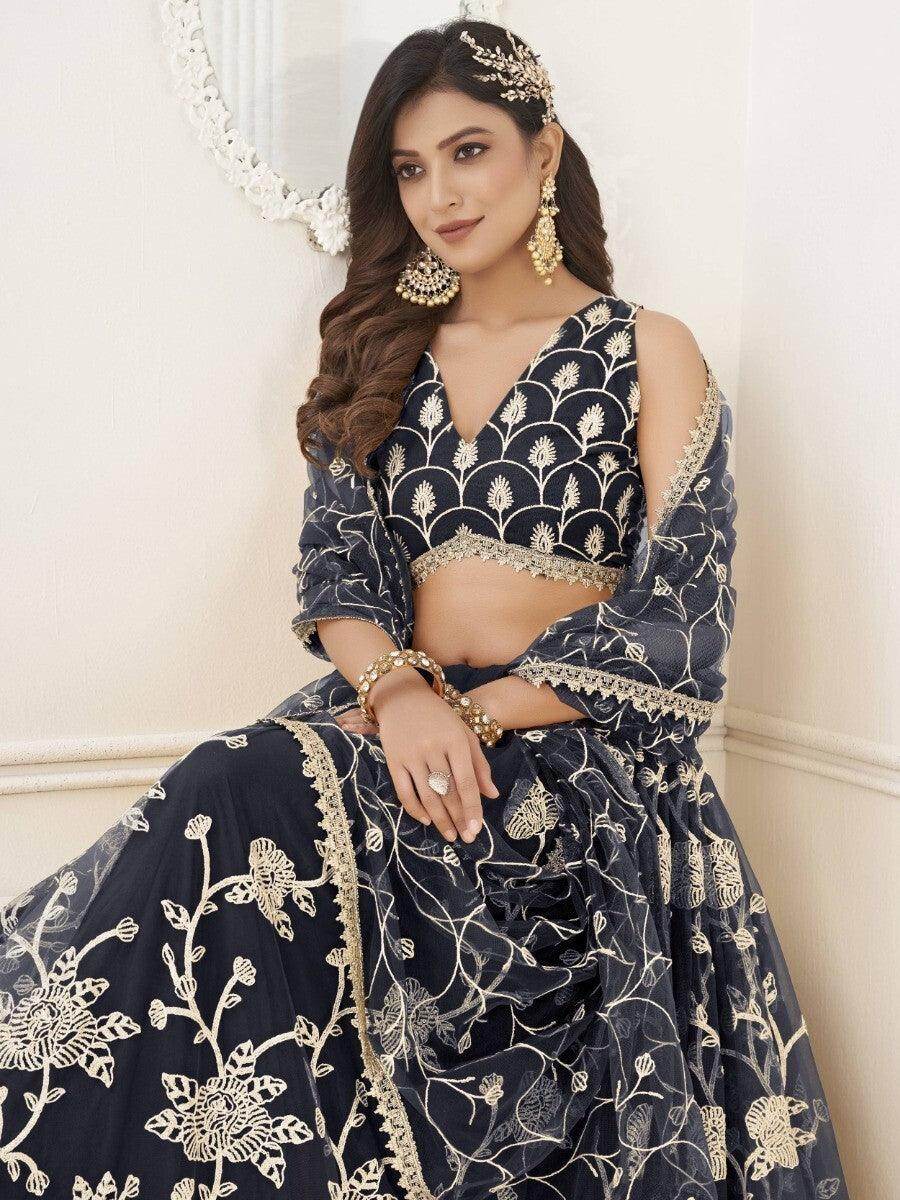 Fabulous Black Sequins Net Reception Wear Lehenga Choli With Dupatta - Zeel Clothing