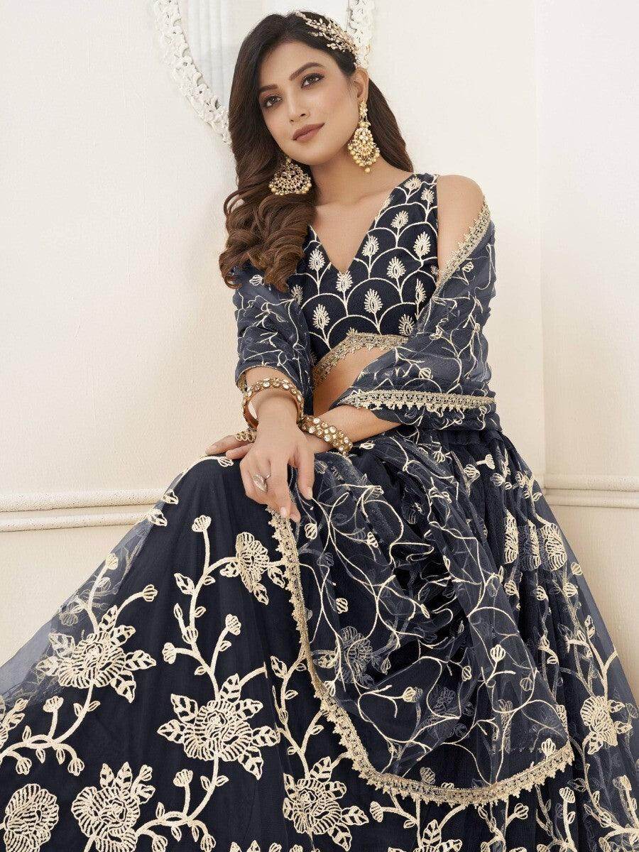 Fabulous Black Sequins Net Reception Wear Lehenga Choli With Dupatta - Zeel Clothing