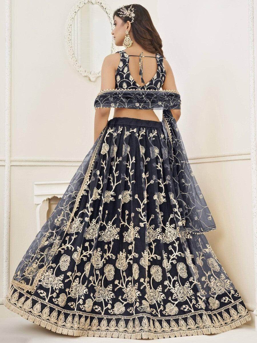 Fabulous Black Sequins Net Reception Wear Lehenga Choli With Dupatta - Zeel Clothing
