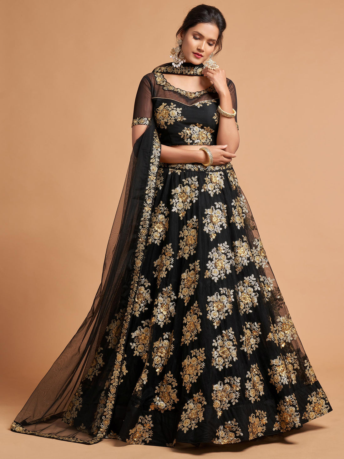 Fabulous Black Zari Embroidery Net Reception Wear Lehenga Choli - Zeel Clothing