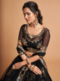 Fabulous Black Zari Embroidery Net Reception Wear Lehenga Choli - Zeel Clothing