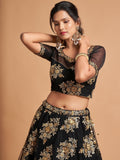 Fabulous Black Zari Embroidery Net Reception Wear Lehenga Choli - Zeel Clothing