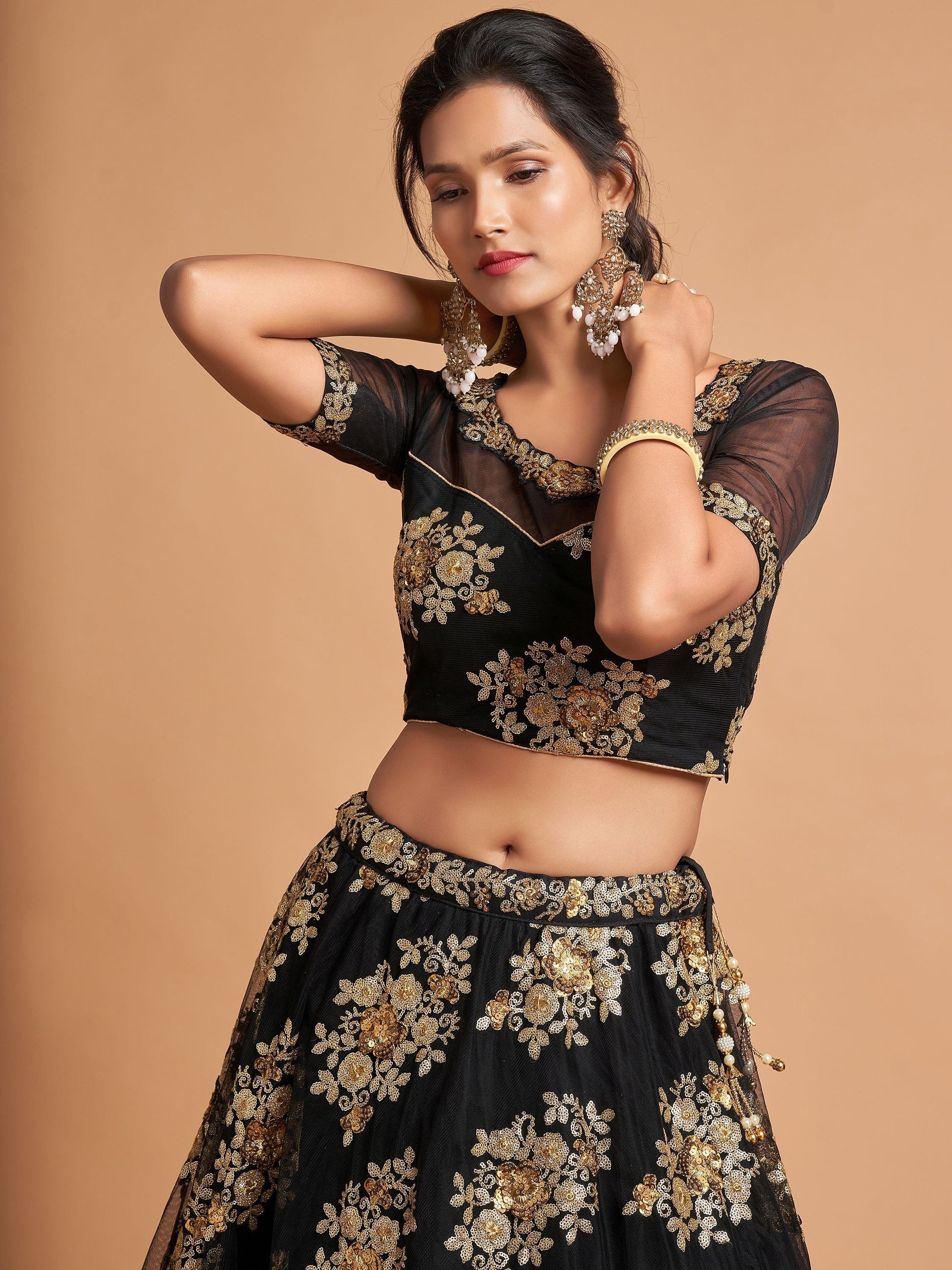 Fabulous Black Zari Embroidery Net Reception Wear Lehenga Choli - Zeel Clothing