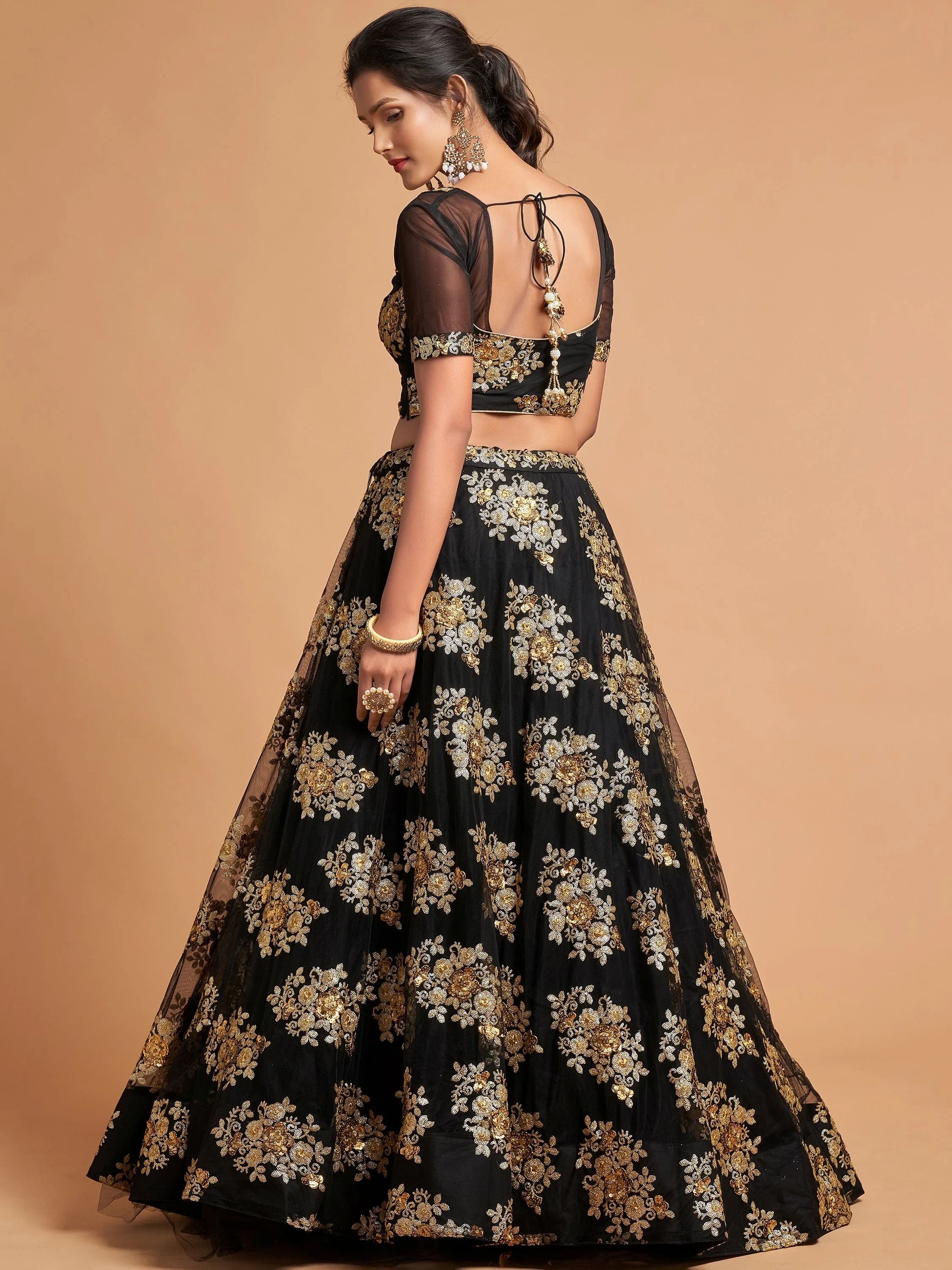 Fabulous Black Zari Embroidery Net Reception Wear Lehenga Choli - Zeel Clothing
