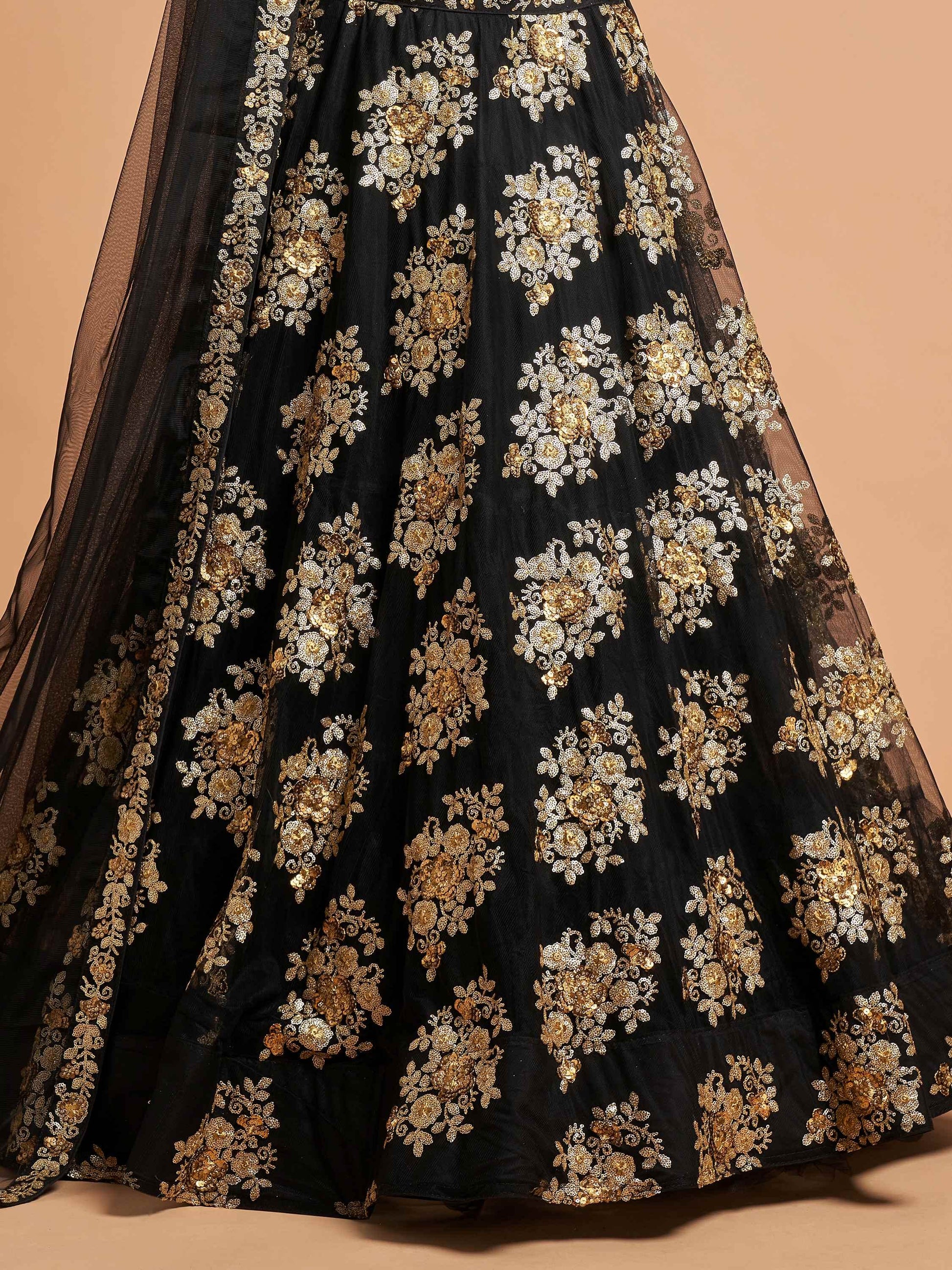 Fabulous Black Zari Embroidery Net Reception Wear Lehenga Choli - Zeel Clothing
