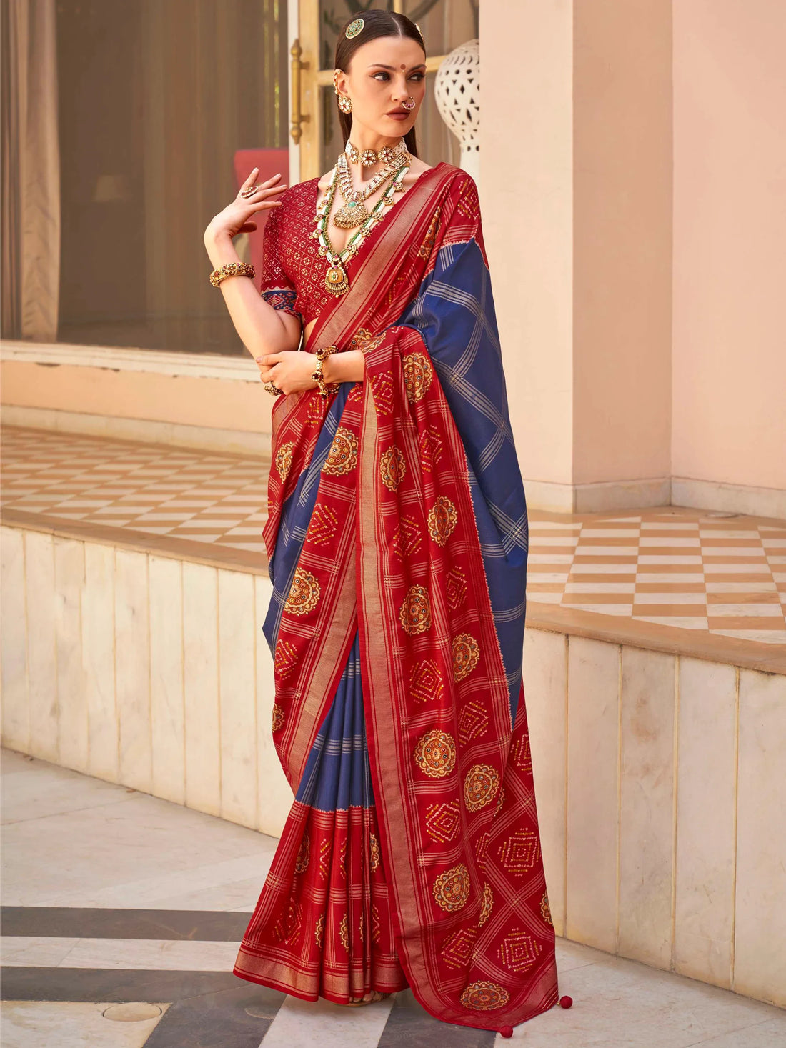 Fabulous Blue Patola Printed Silk Event Wear Saree With Blouse - Zeel Clothing