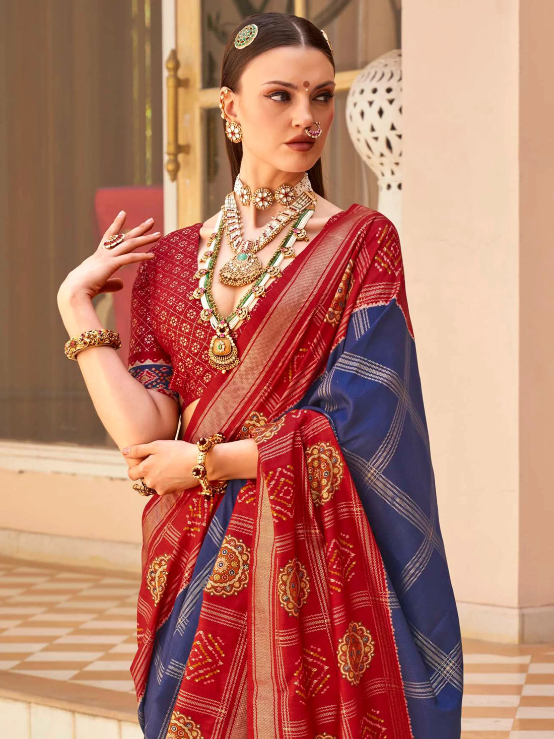 Fabulous Blue Patola Printed Silk Event Wear Saree With Blouse - Zeel Clothing