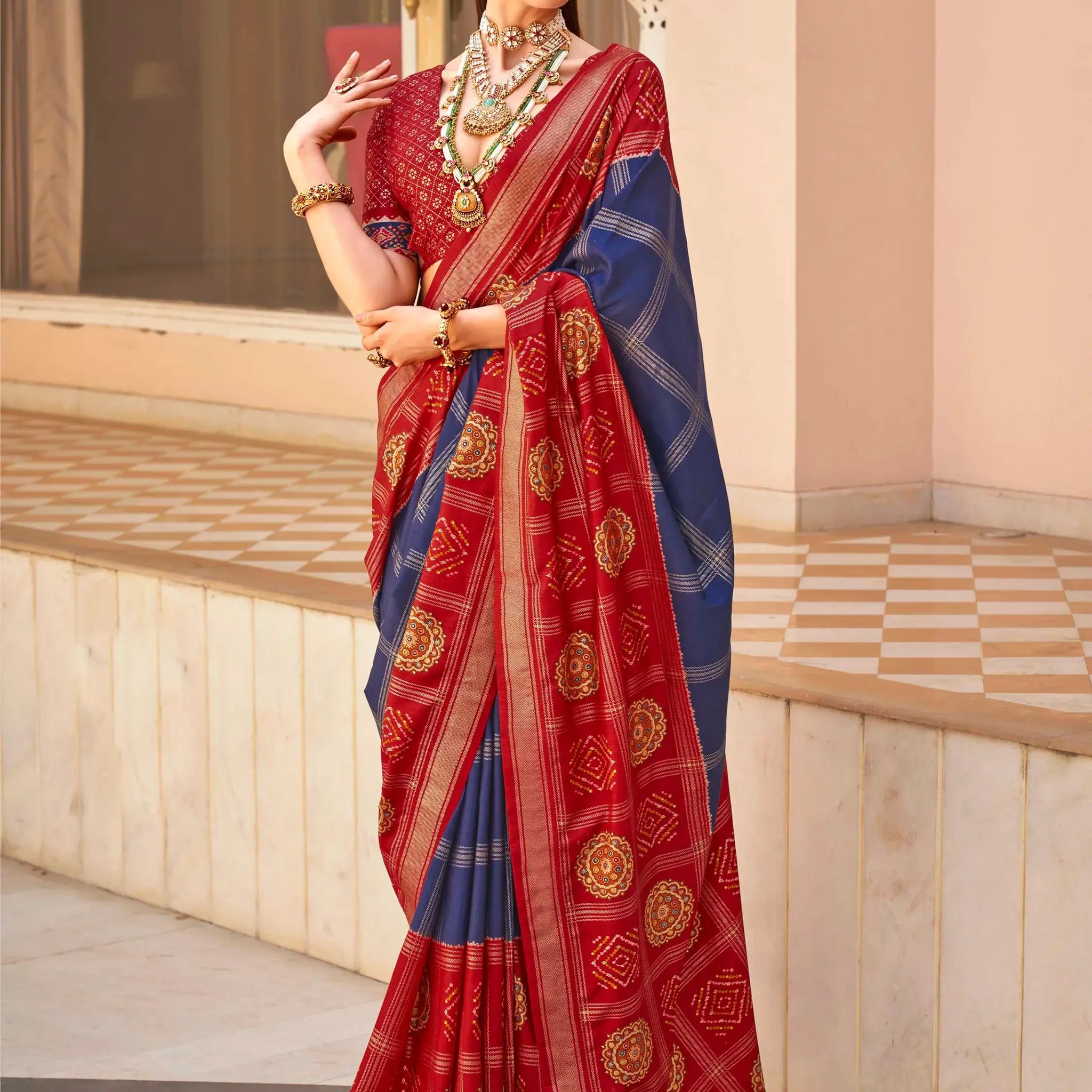Fabulous Blue Patola Printed Silk Event Wear Saree With Blouse - Zeel Clothing