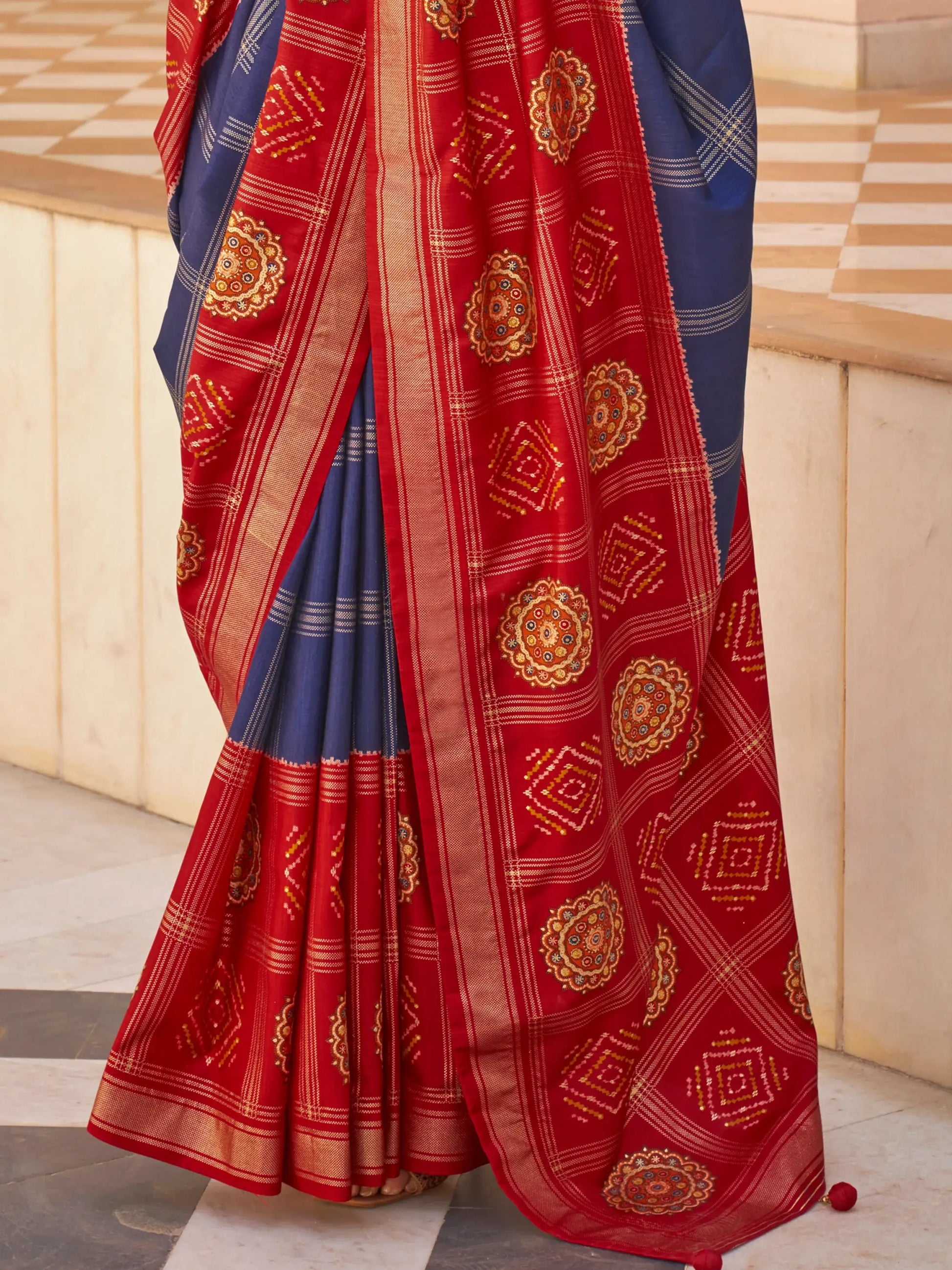 Fabulous Blue Patola Printed Silk Event Wear Saree With Blouse - Zeel Clothing