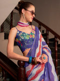 Fabulous Blue Printed Cotton Casual Wear Saree With Blouse - Zeel Clothing