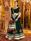 Fabulous Bottle Green Patch Work Rayon Navratri Wear Lehenga With Blouse - Zeel Clothing