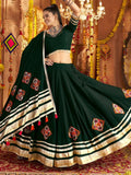 Fabulous Bottle Green Patch Work Rayon Navratri Wear Lehenga With Blouse - Zeel Clothing