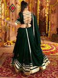 Fabulous Bottle Green Patch Work Rayon Navratri Wear Lehenga With Blouse - Zeel Clothing