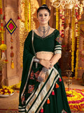 Fabulous Bottle Green Patch Work Rayon Navratri Wear Lehenga With Blouse - Zeel Clothing