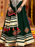Fabulous Bottle Green Patch Work Rayon Navratri Wear Lehenga With Blouse - Zeel Clothing